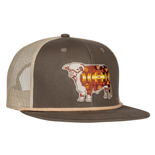 Lazy J Ranch Olive & Tan Apache Hereford Bull Classic Rope Trucker