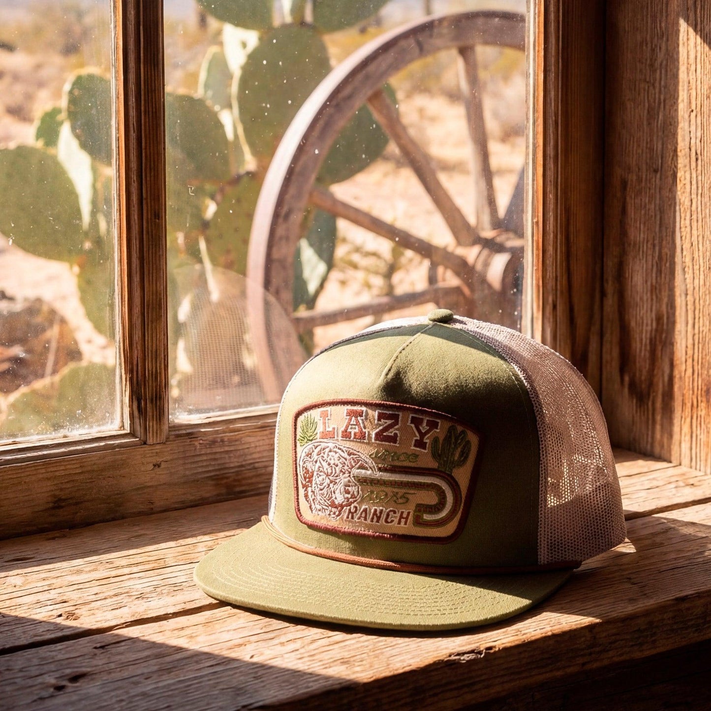 Lazy J Ranch Olive & White Brewster Classic Rope Trucker Hat-