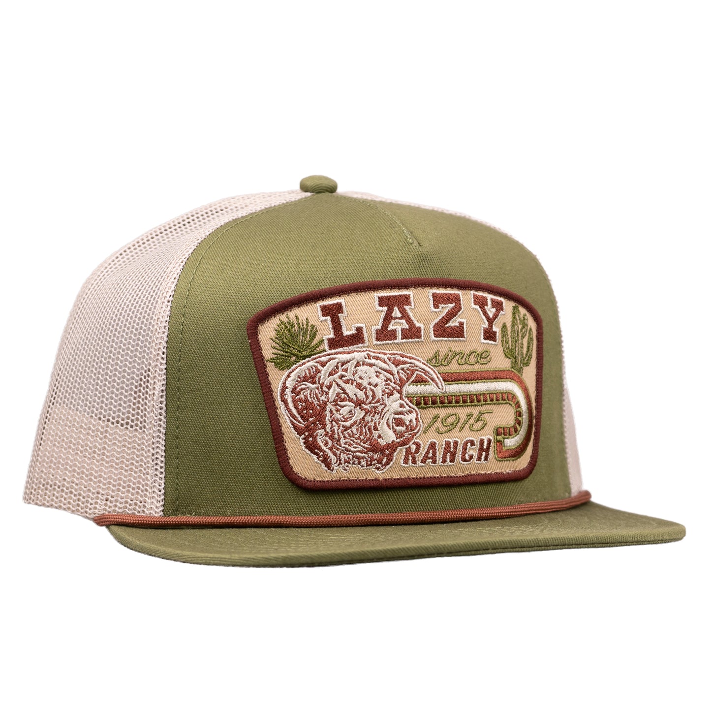 Lazy J Ranch Olive & White Brewster Classic Rope Trucker Hat-