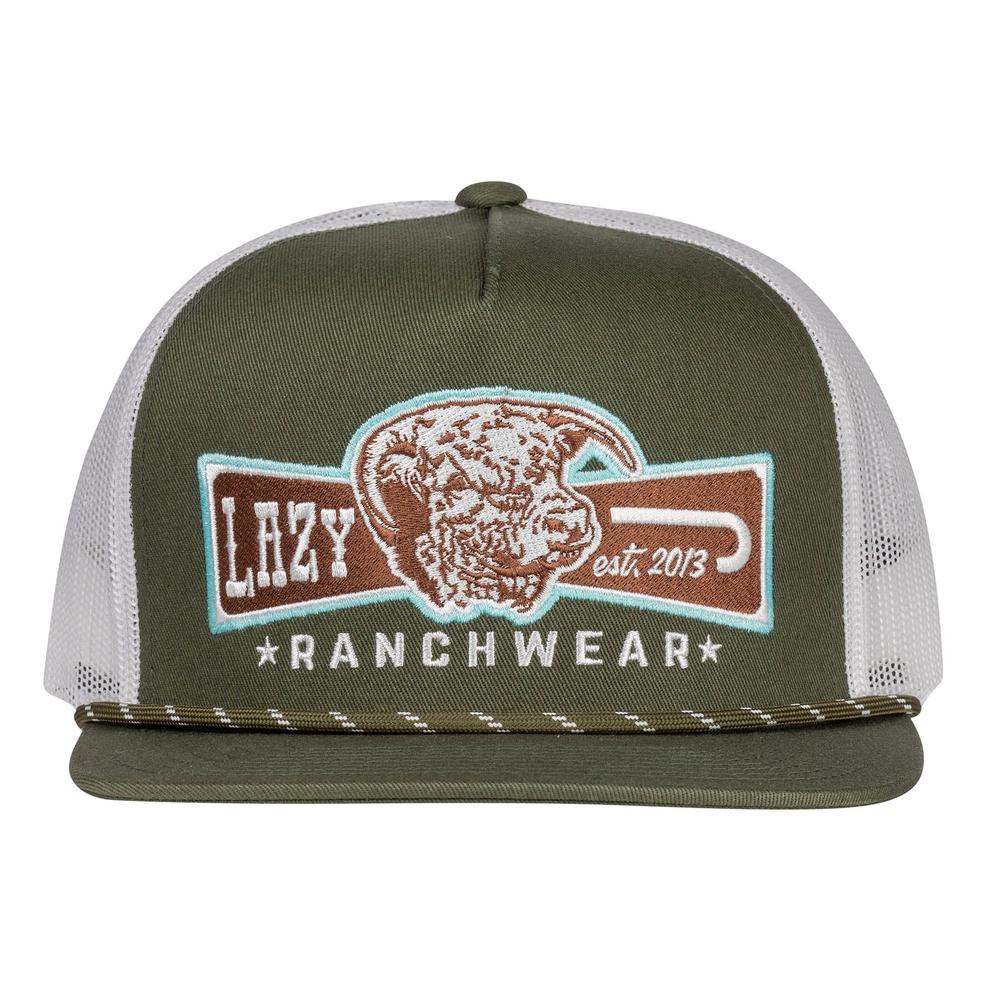 Lazy J Ranch Olive & White Diamond Banner Classic Rope Trucker Hat-Lazy J Ranch Wear