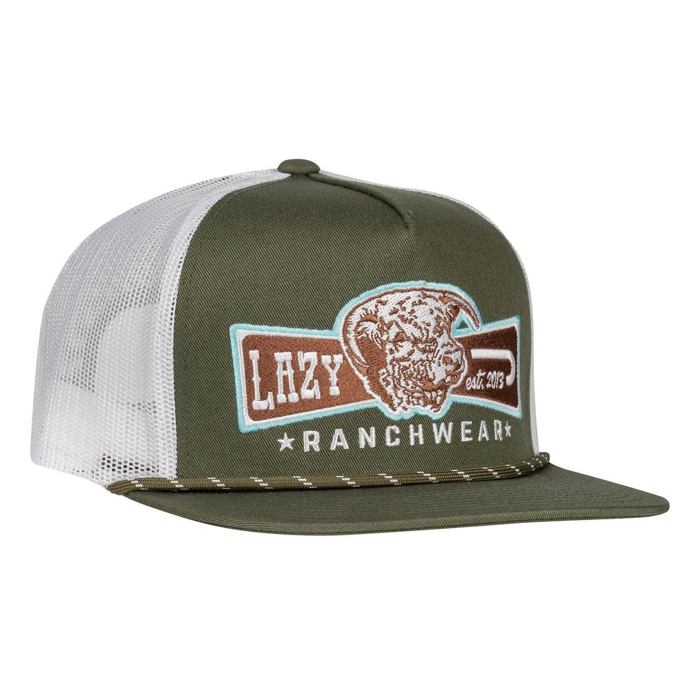 Lazy J Ranch Olive & White Diamond Banner Classic Rope Trucker Hat-Lazy J Ranch Wear