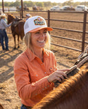 Lazy J Ranch Orange & White Drifter Classic Five Panel Trucker Hat-