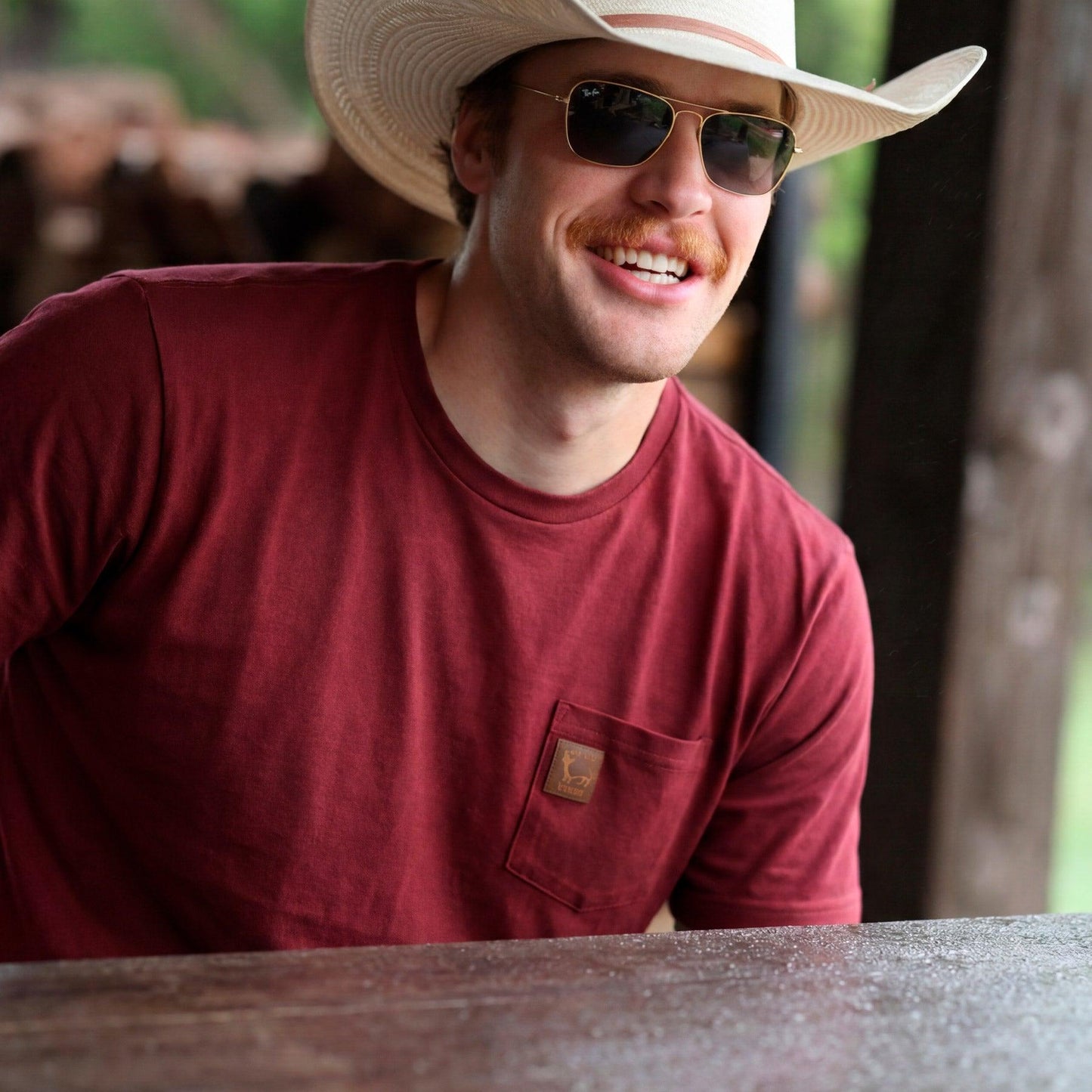 Lazy J Ranch Pocket T-Shirt - Maroon-
