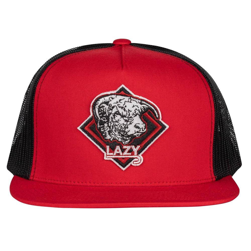 Lazy J Ranch Red & Black Red Diamond Hereford Classic Five Panel Trucker Hat-Lazy J Ranch Wear