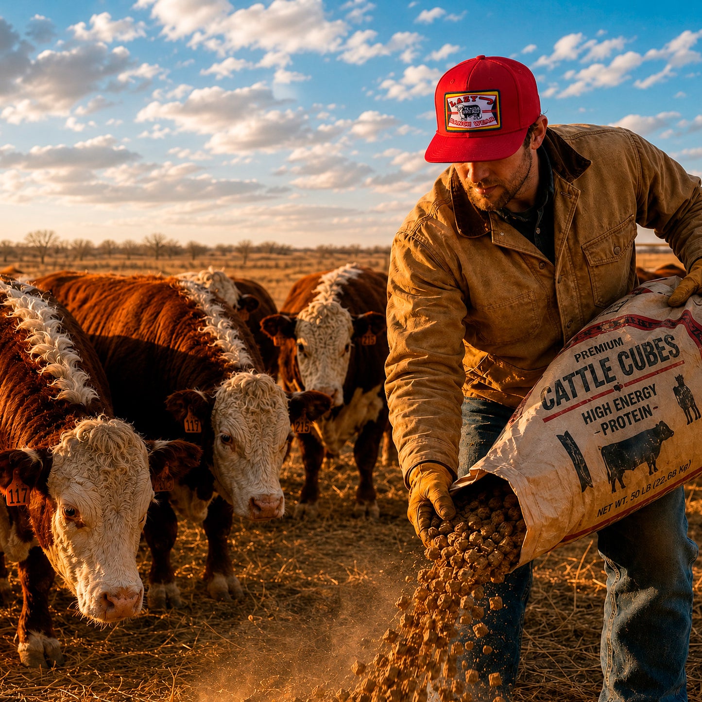 Lazy J Ranch Red Feed Wagon Classic Rope Trucker Hat-