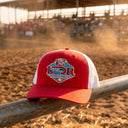 Lazy J Ranch Red & White Mid Profile Trucker Hat - Multiple Patches-