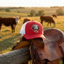 Lazy J Ranch Red & White Mid Profile Trucker Hat - Multiple Patches-