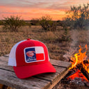 Lazy J Ranch Red & White Mid Profile Trucker Hat - Multiple Patches-