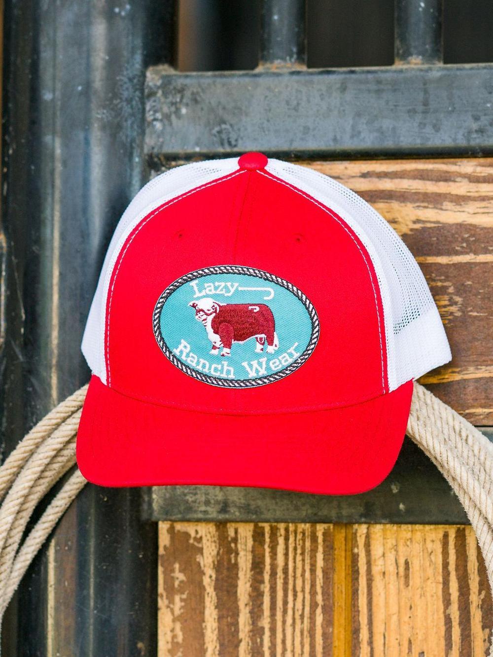 Lazy J Ranch Red & White Original Buckle Mid Profile Trucker Hat-
