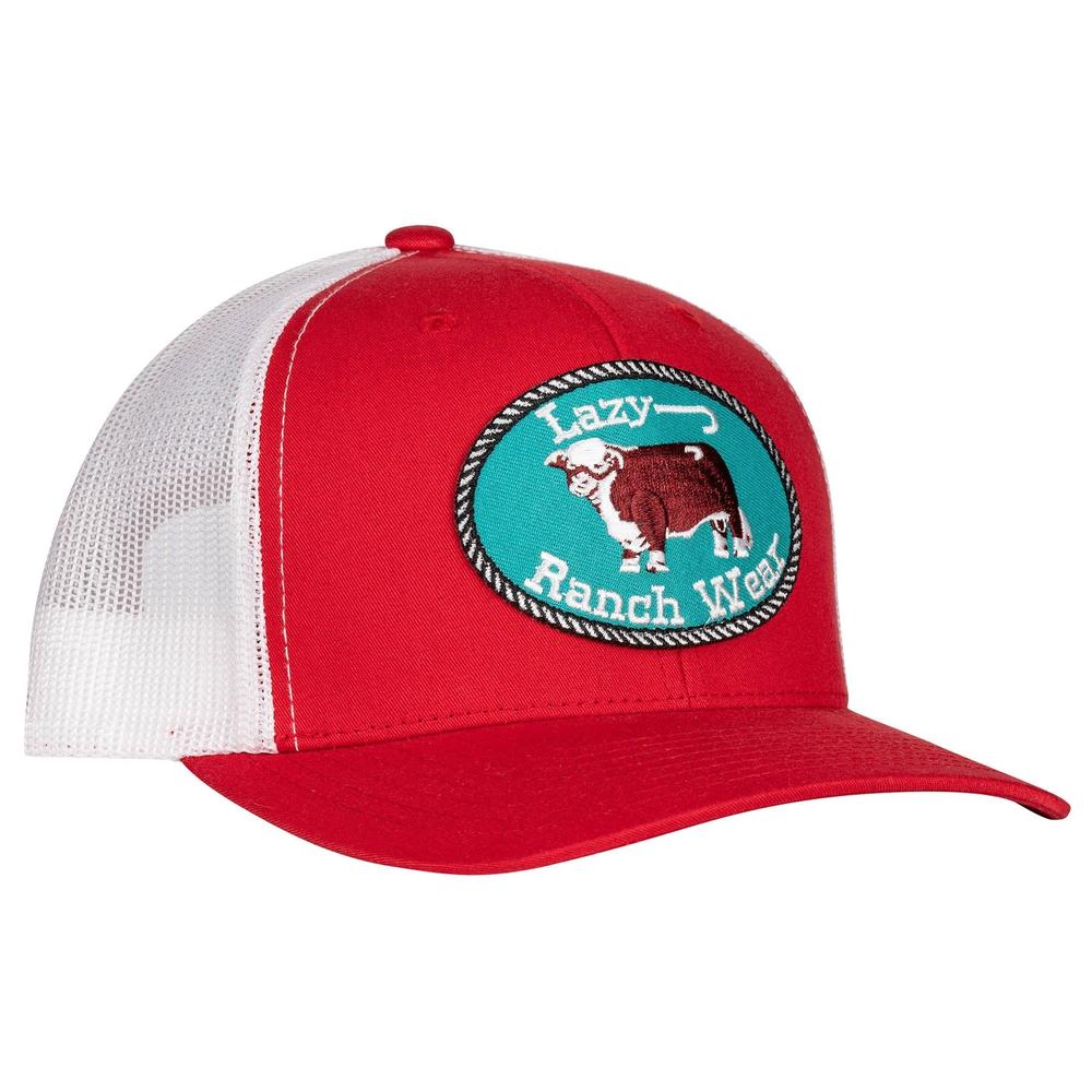 Lazy J Ranch Red & White Original Buckle Mid Profile Trucker Hat-Lazy J Ranch Wear