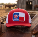 Lazy J Ranch Red & White Texas Elevation Mid Profile Trucker Hat-