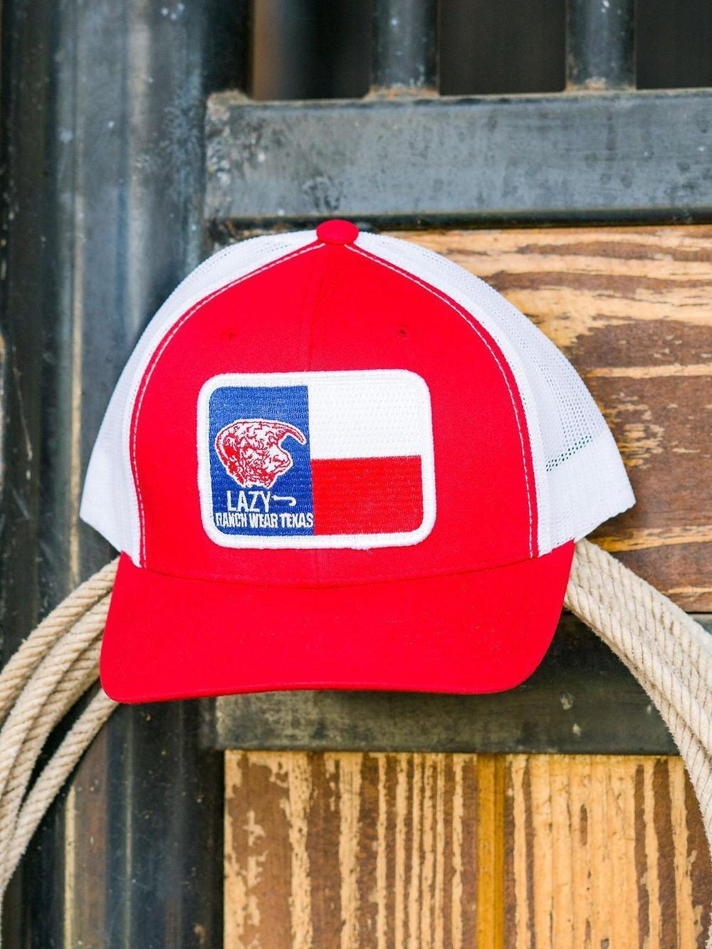 Lazy J Ranch Red & White Texas Elevation Mid Profile Trucker Hat-