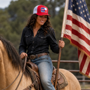 Lazy J Ranch Red & White Texas Elevation Mid Profile Trucker Hat-