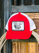Lazy J Ranch Red & White Willow Cattle Headquarters Mid Profile Trucker Hat-