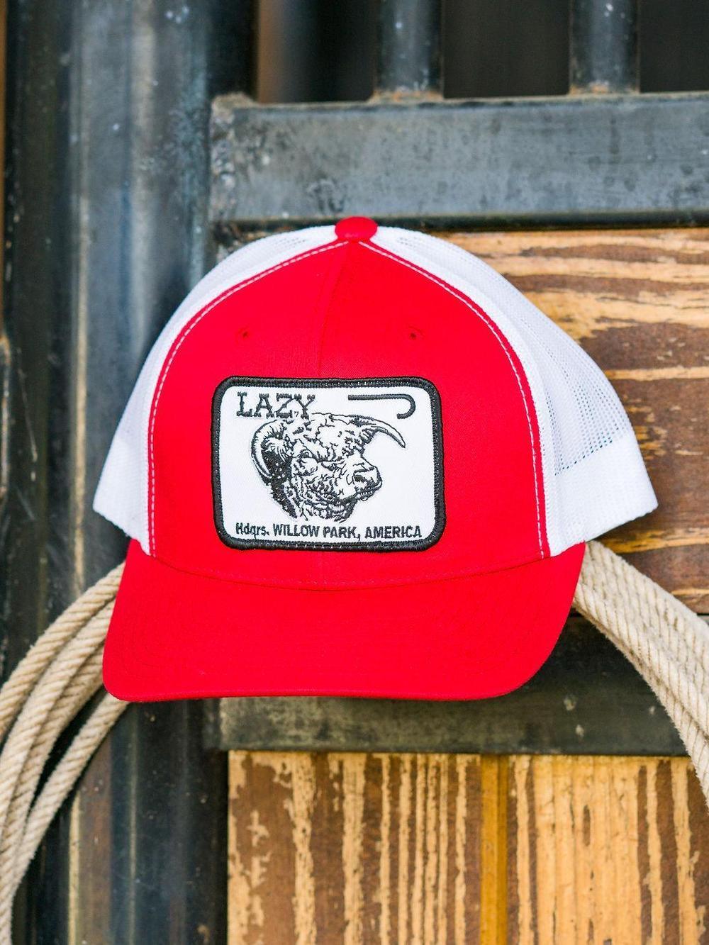 Lazy J Ranch Red & White Willow Cattle Headquarters Mid Profile Trucker Hat-