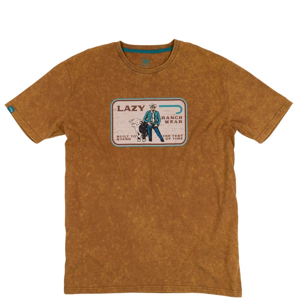 Lazy J Ranch Retro Stockman Patch Mineral Wash Coyote Short Sleeve T -Shirt - Brown-Lazy J Ranch Wear