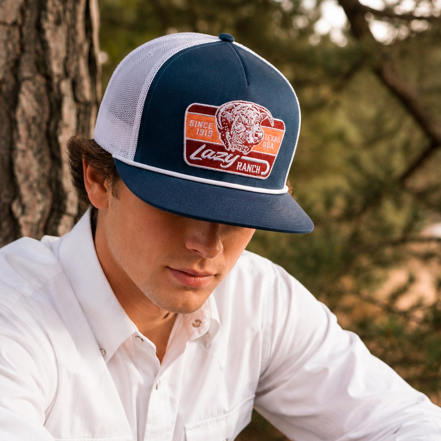 Lazy J Ranch Royal Blue & White Texas Rust Classic Rope Trucker Hat-