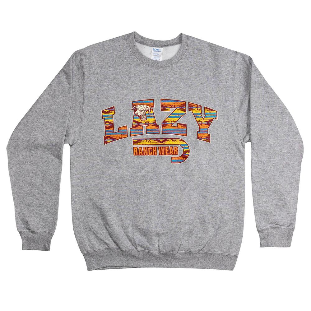 Lazy J Ranch Santa Fe Crew Neck Hoodie - Heather Grey-Lazy J Ranch Wear