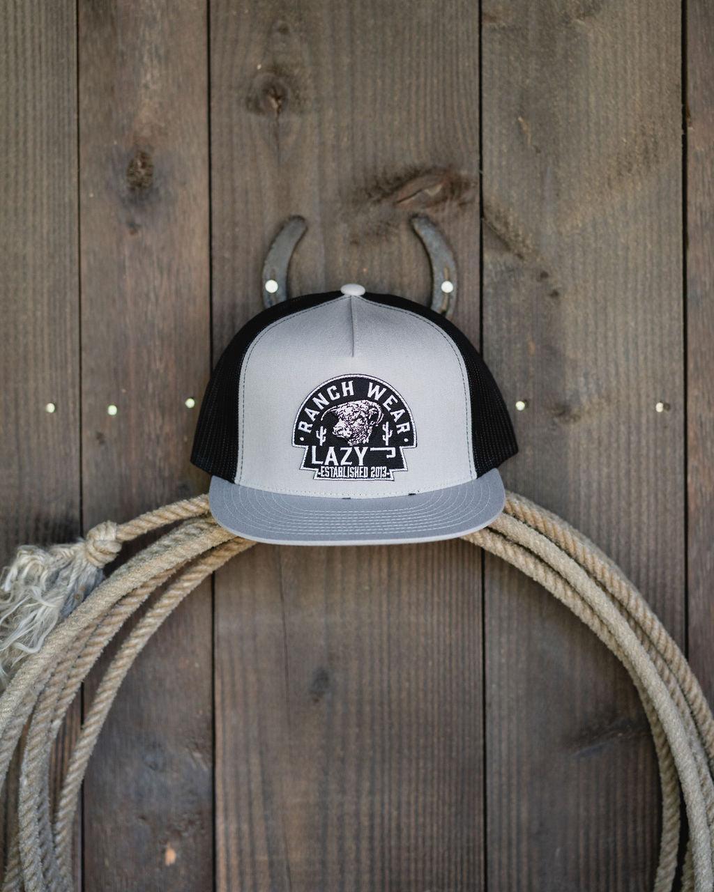 Lazy J Ranch Silver Grey & Black Arrowhead Classic Five Panel Trucker Hat-