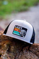 Lazy J Ranch Silver Grey & Black Dusk Sunset Retro Classic Five Panel Trucker Hat-