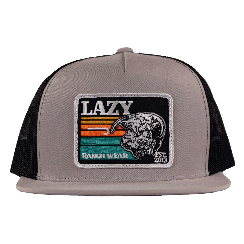 Lazy J Ranch Silver Grey & Black Dusk Sunset Retro Classic Five Panel Trucker Hat-Lazy J Ranch Wear