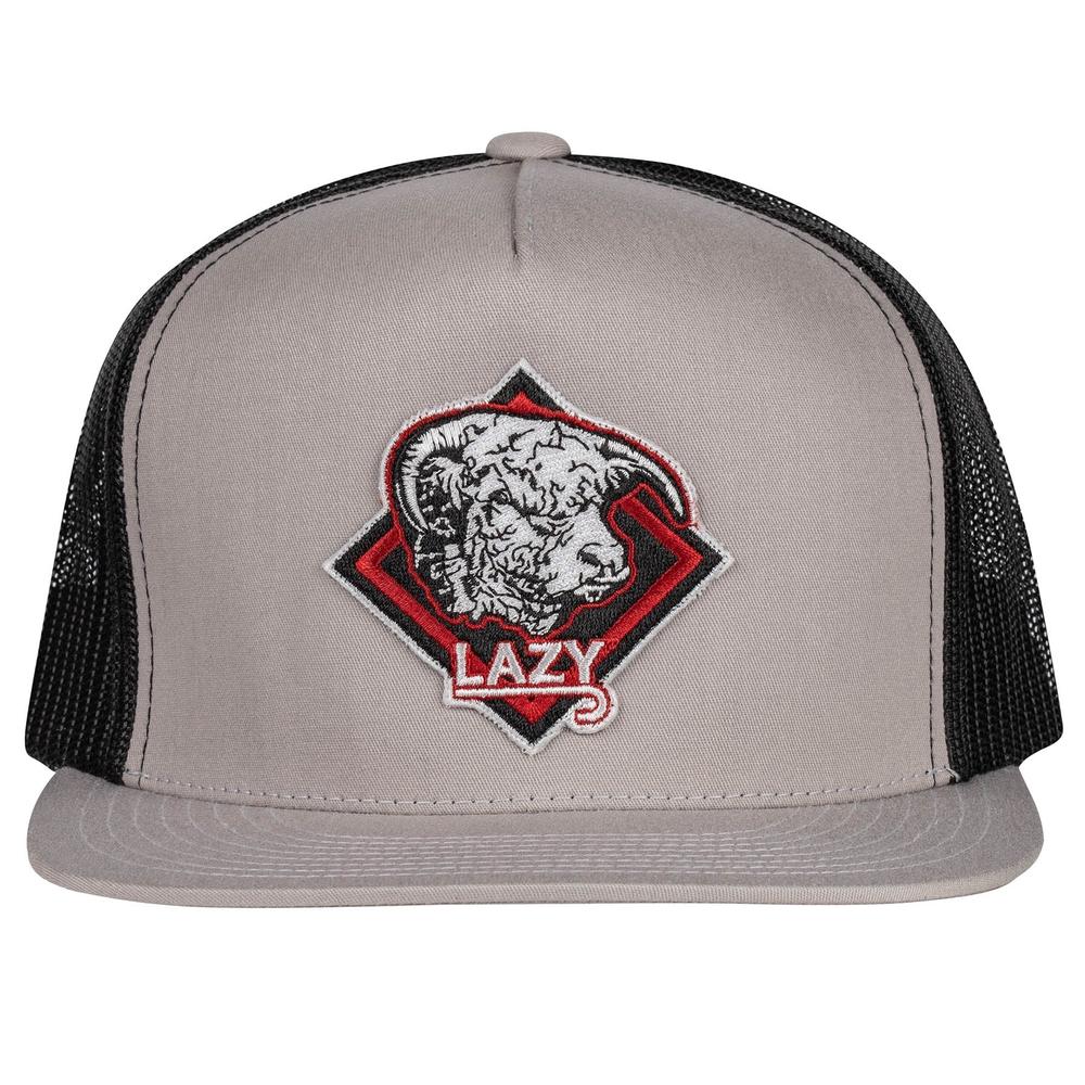 Lazy J Ranch Silver Grey & Black Red Diamond Hereford Classic Five Panel Trucker Hat-Lazy J Ranch Wear