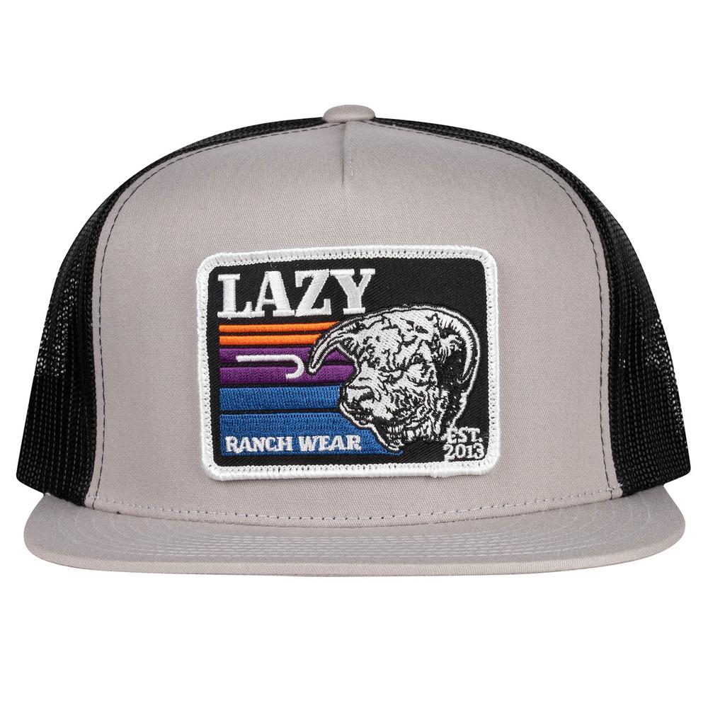 Lazy J Ranch Silver Grey & Black Sunset Retro Classic Five Panel Trucker Hat-Lazy J Ranch Wear