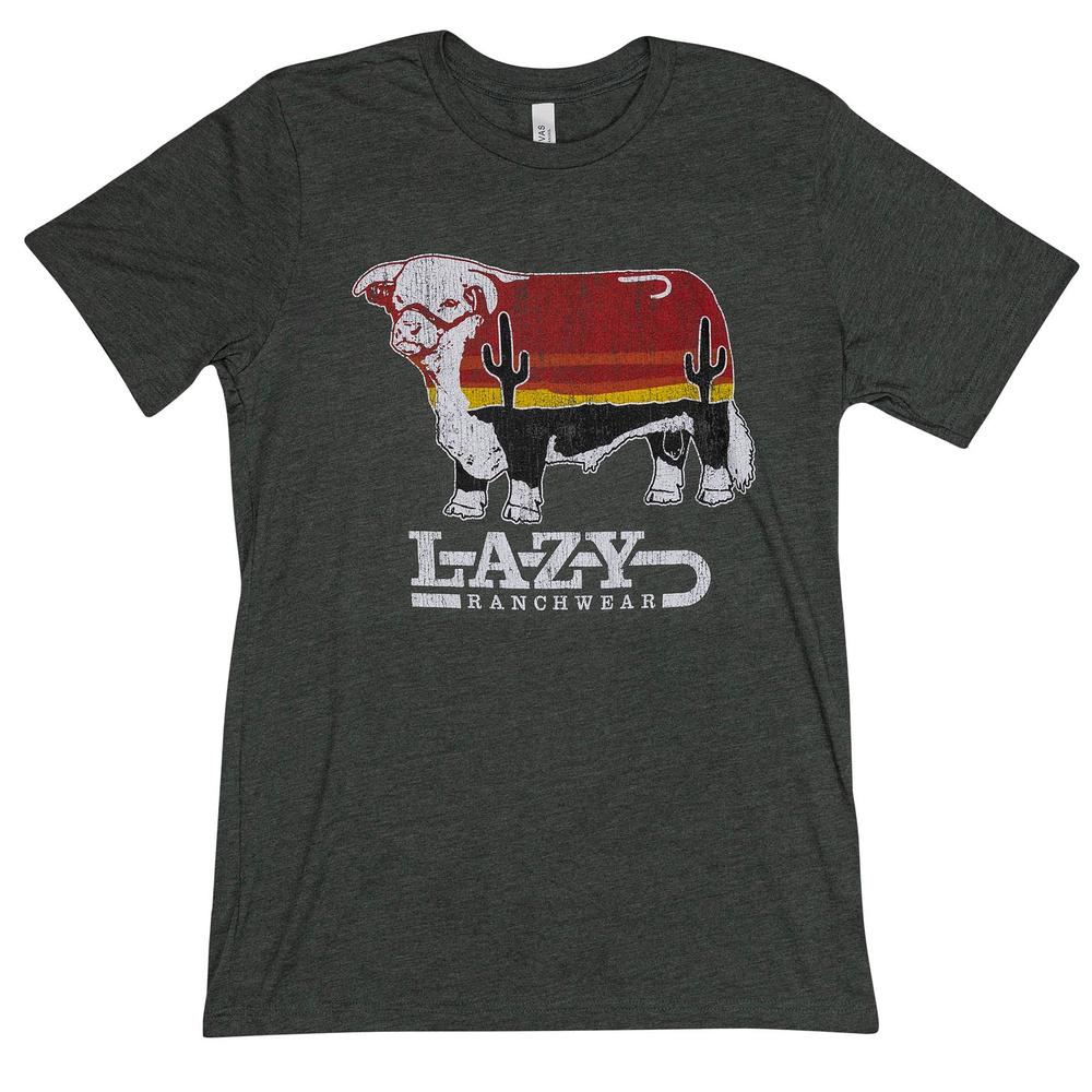 Lazy J Ranch Sunrise Bull Patch Short Sleeve T-Shirt - Heather Forest Green-Lazy J Ranch Wear