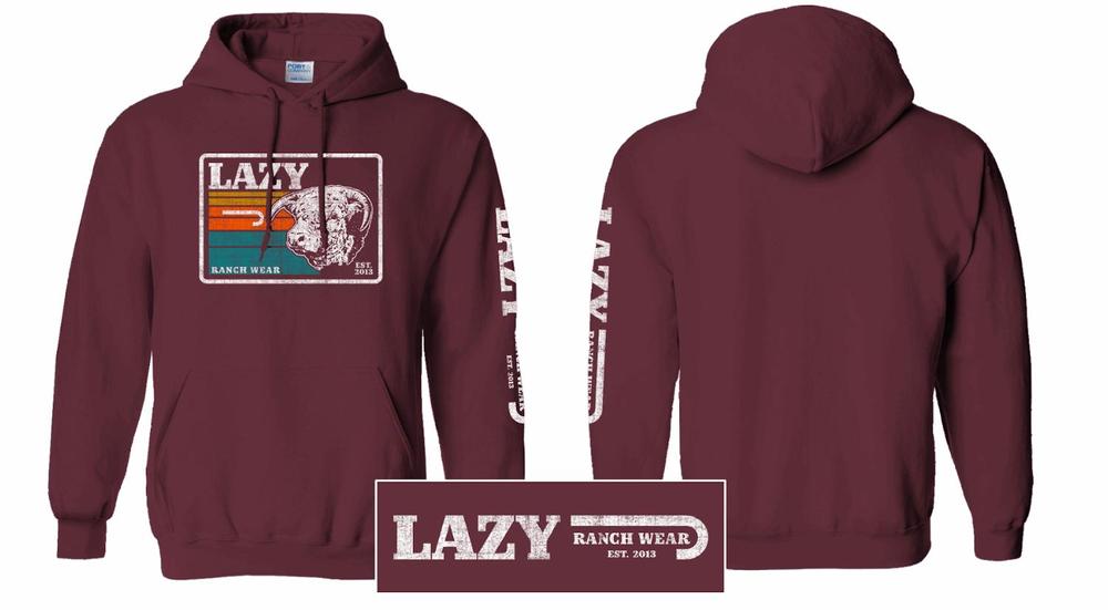 
                  
                    Lazy J Ranch Sunset Retro Pullover Hoodie - Maroon-Lazy J Ranch Wear
                  
                