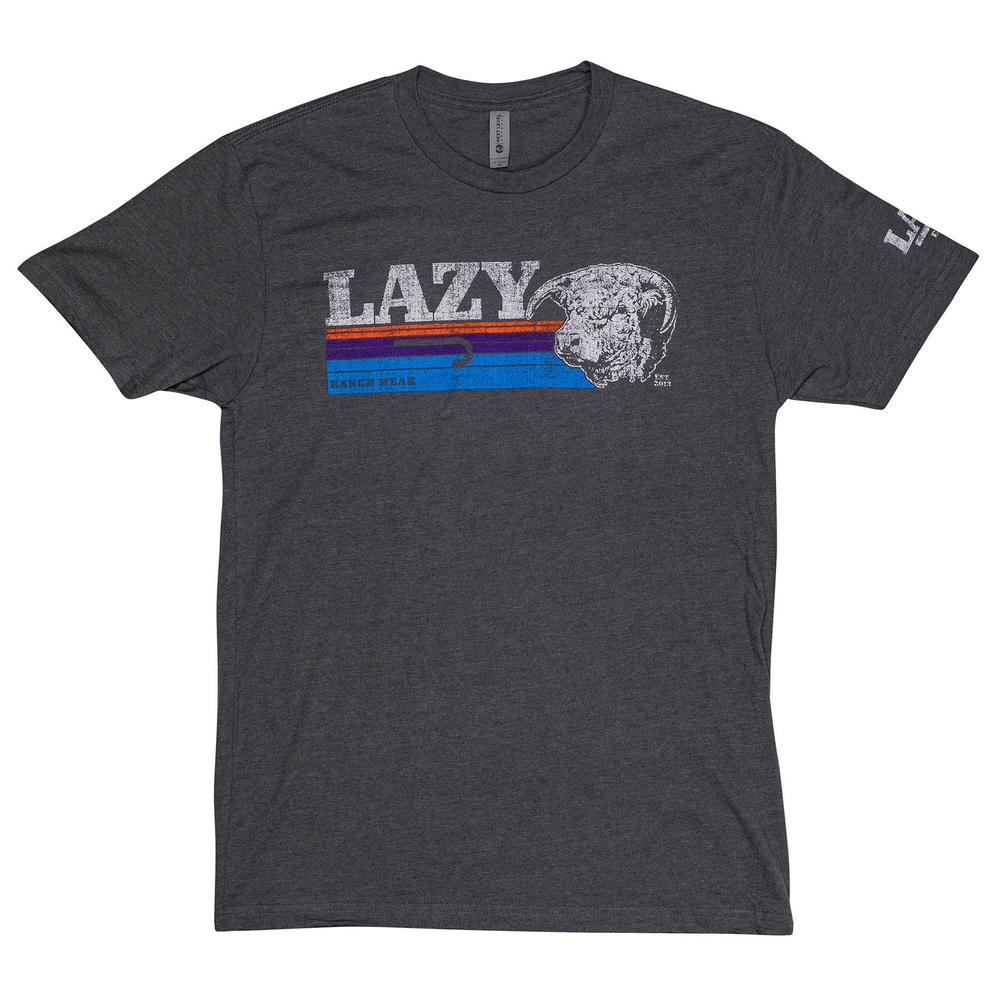 Lazy J Ranch Sunset Retro Short Sleeve T-Shirt - Blue-Lazy J Ranch Wear