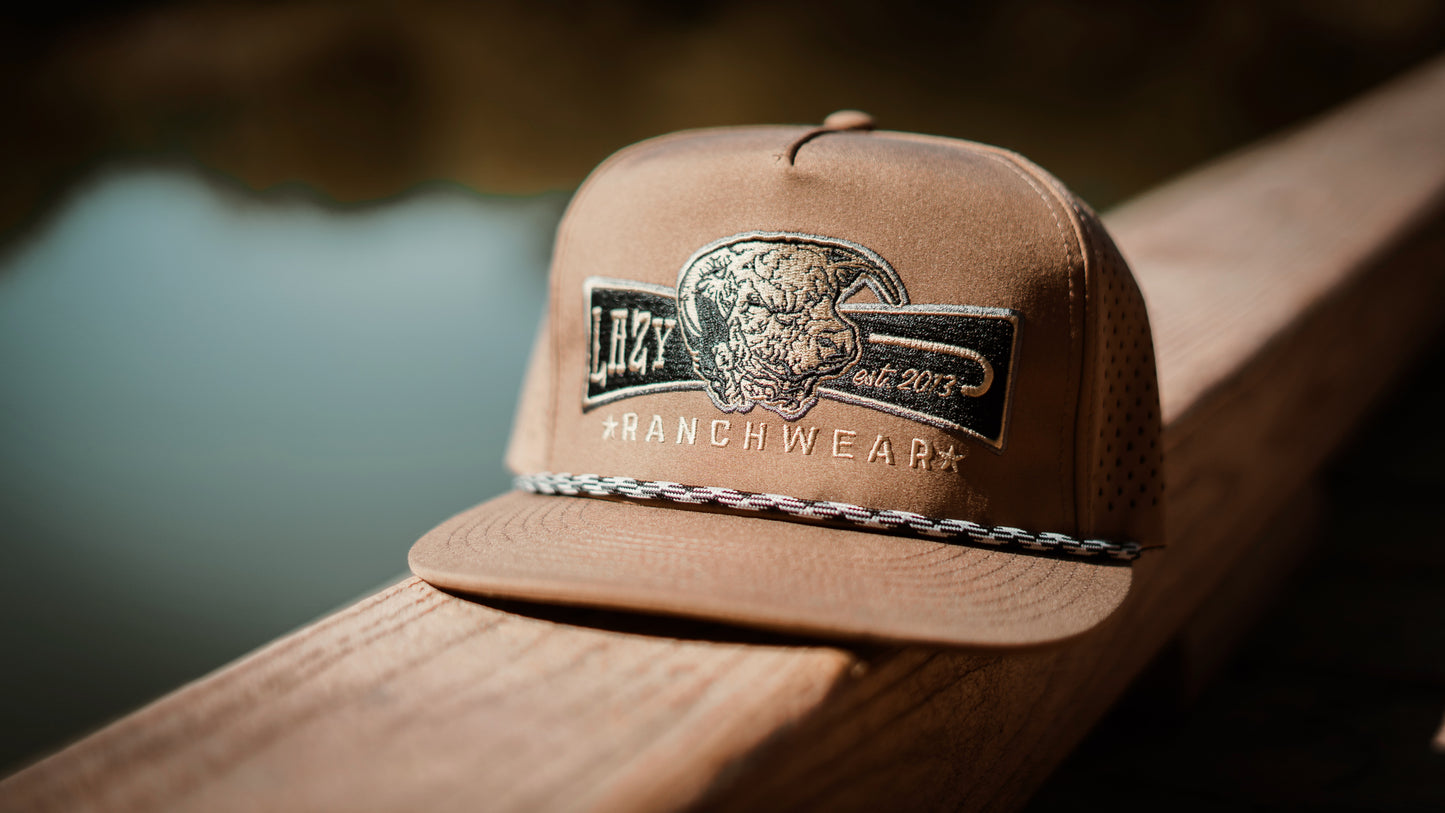 Lazy J Ranch Tan Diamond Banner Performance Classic Rope Trucker Hat-