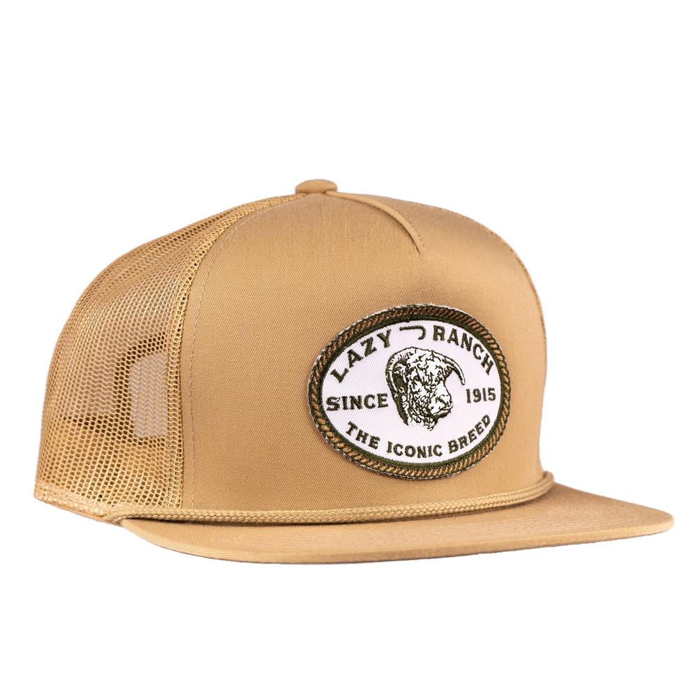 Lazy J Ranch Tan Olive Iconic Breed Patch Classic Rope Trucker Hat-Lazy J Ranch Wear