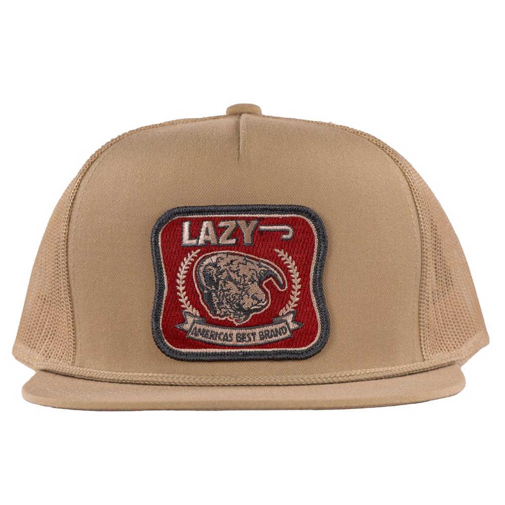 Lazy J Ranch Tan Red America's Best Patch Classic Rope Trucker Hat-Lazy J Ranch Wear