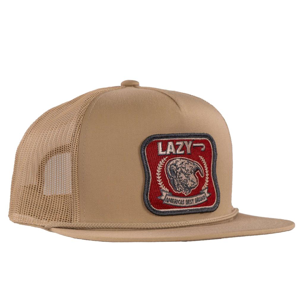 Lazy J Ranch Tan Red America's Best Patch Classic Rope Trucker Hat-Lazy J Ranch Wear
