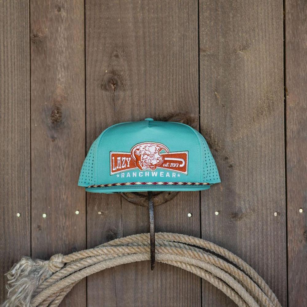 Lazy J Ranch Teal Diamond Banner Performance Rope Trucker Hat-