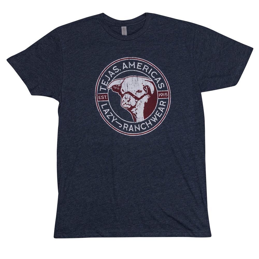 Lazy J Ranch Tejas Americas Short Sleeve T-Shirt - Heather Navy-Lazy J Ranch Wear