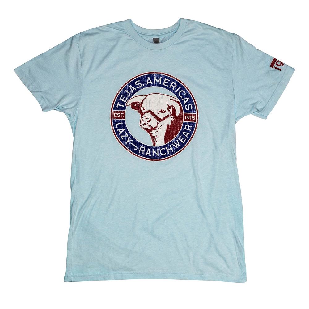 Lazy J Ranch Tejas Americas Short Sleeve T-Shirt - Light Blue-Lazy J Ranch Wear