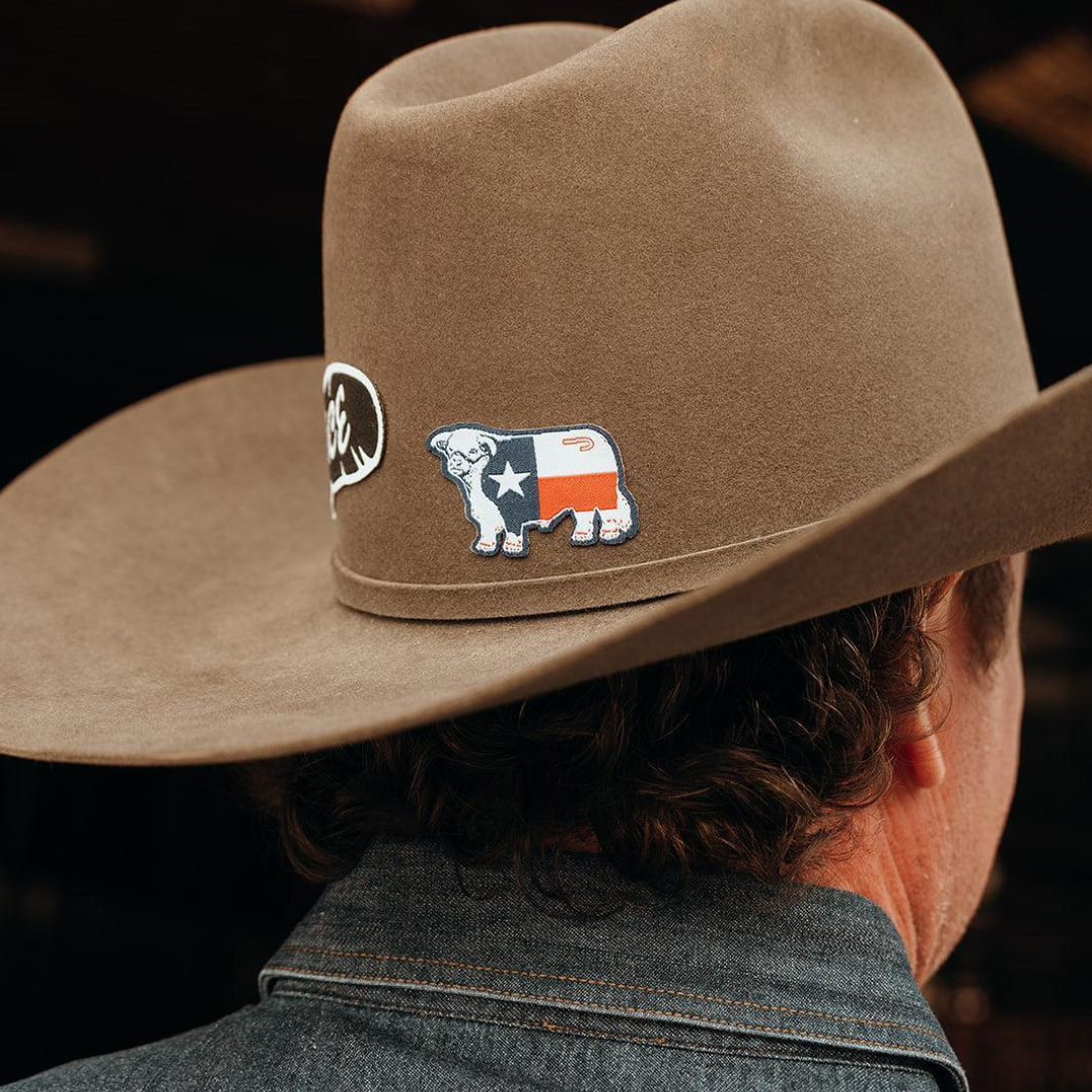 Lazy J Ranch Texas Flag Bull Woven Sticker-