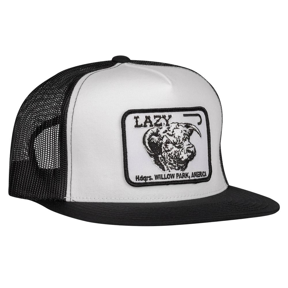 Lazy J Ranch Wear White & Black Willow Cattle Headquarters Classic Five Panel Trucker Hat-Lazy J Ranch Wear