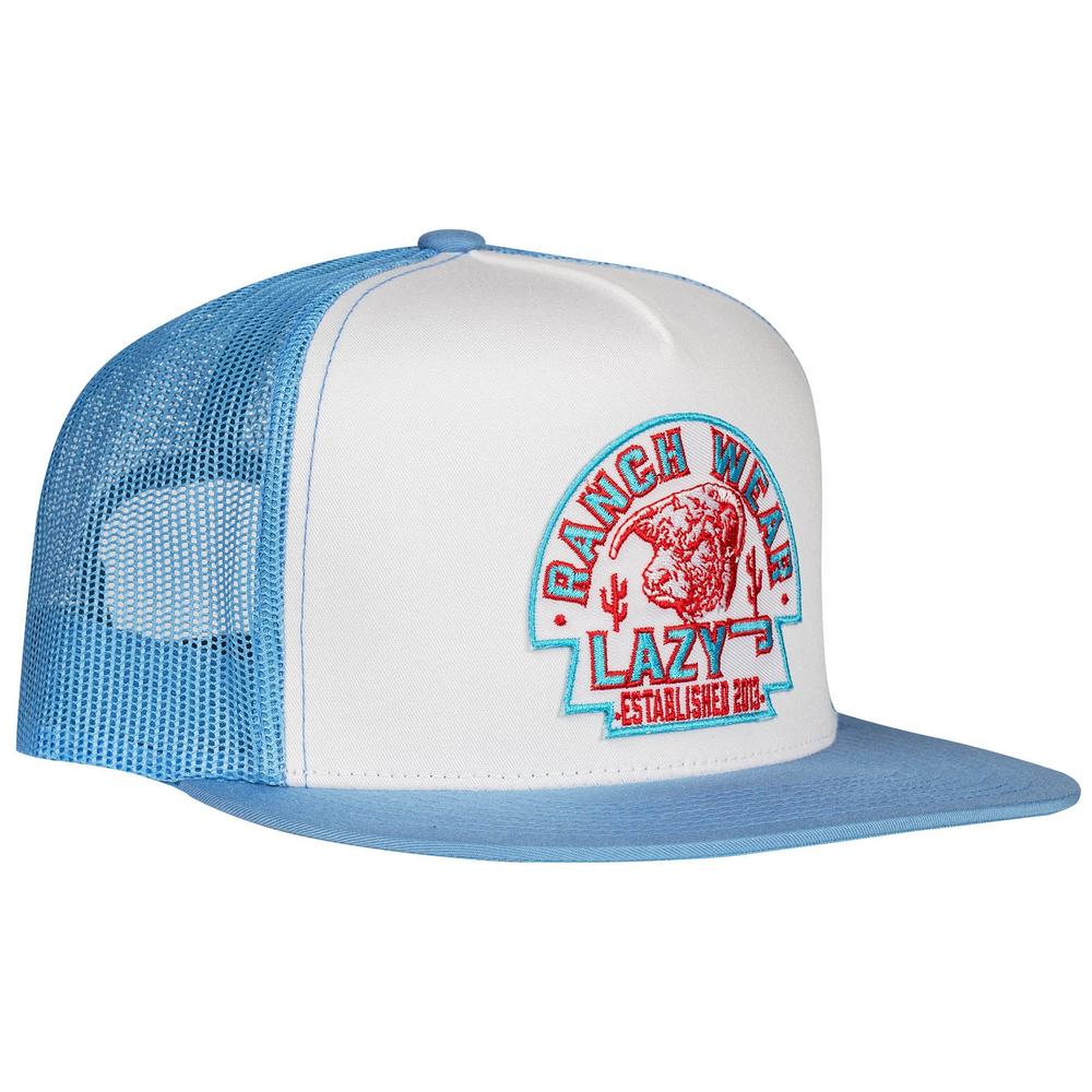 Lazy J Ranch White & Baby Blue Turquoise Arrowhead Classic Five Panel Trucker Hat-Lazy J Ranch Wear