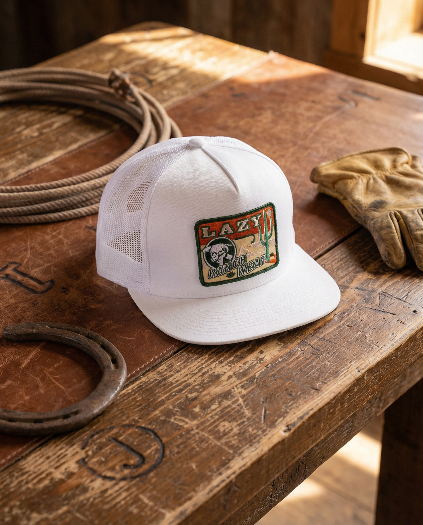 Lazy J Ranch White Big Bend Classic Five Panel Trucker Hat-