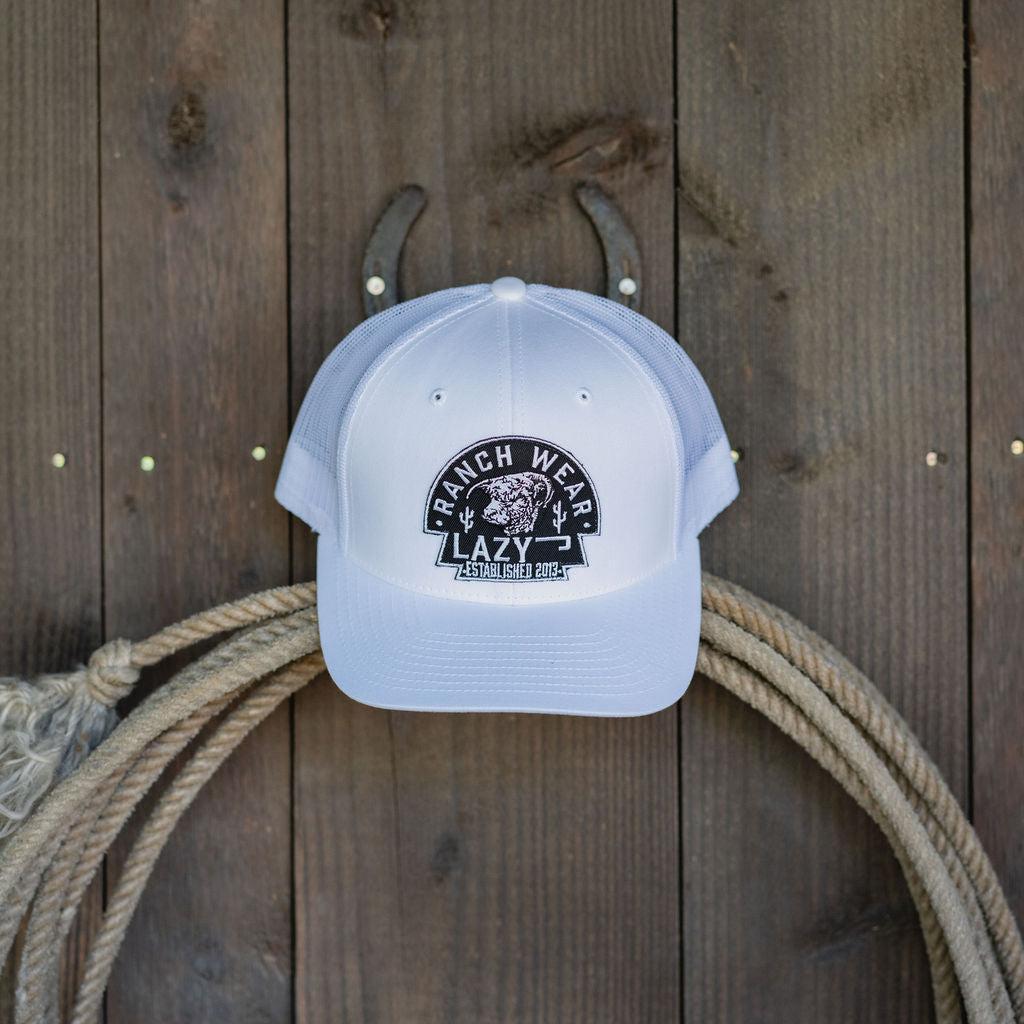 Lazy J Ranch White Black Arrowhead Mid Profile Trucker Hat