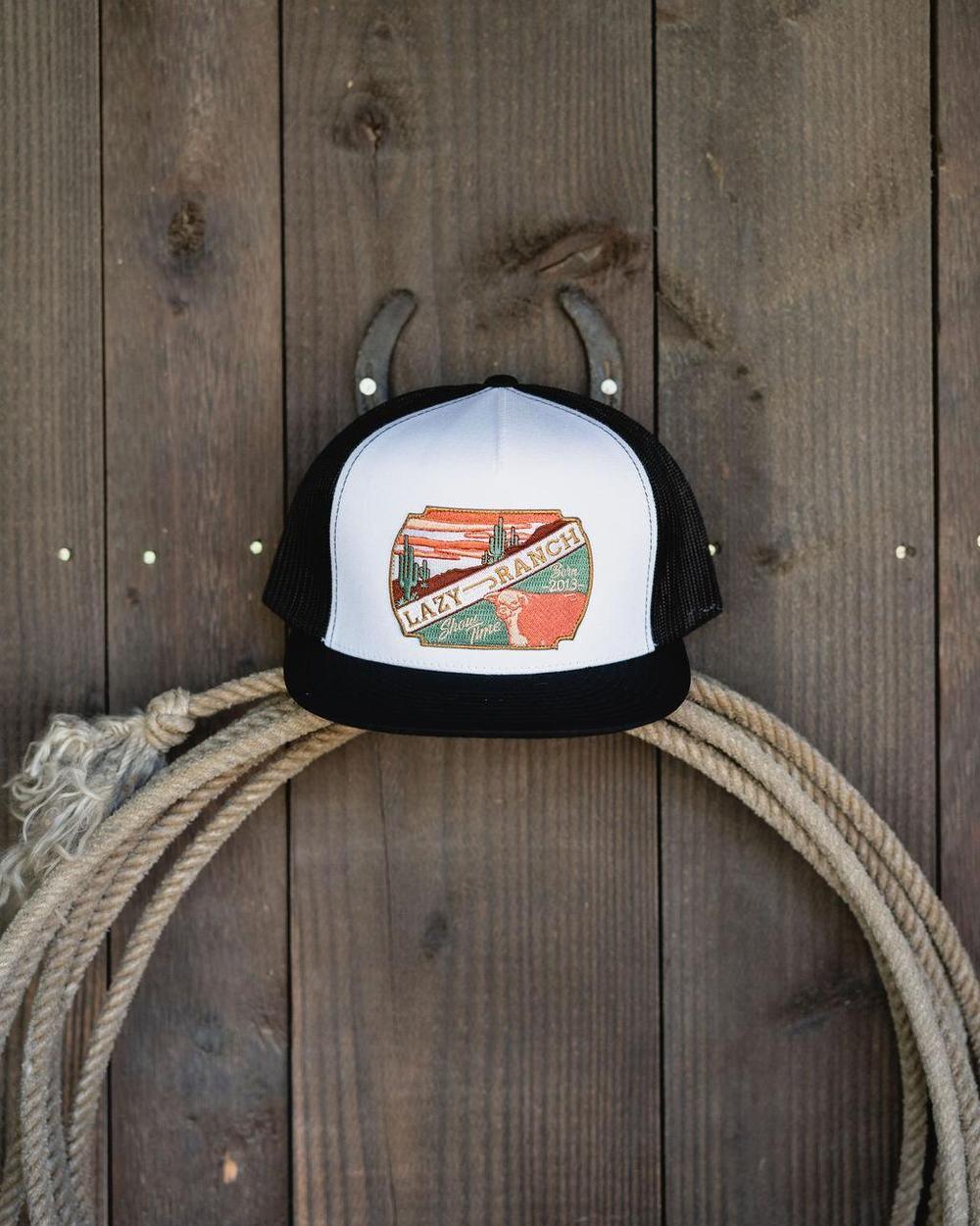 Lazy J Ranch White & Black Desert Show Time Classic Five Panel Trucker Hat-