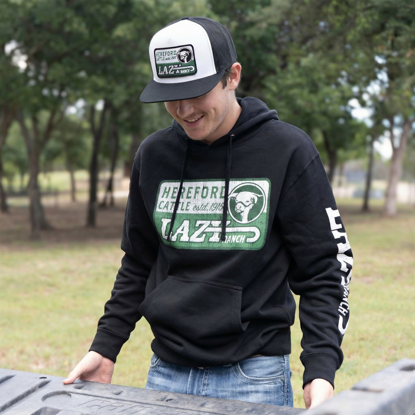 Lazy J Ranch White & Black Shafter Classic Five Panel Trucker Hat-