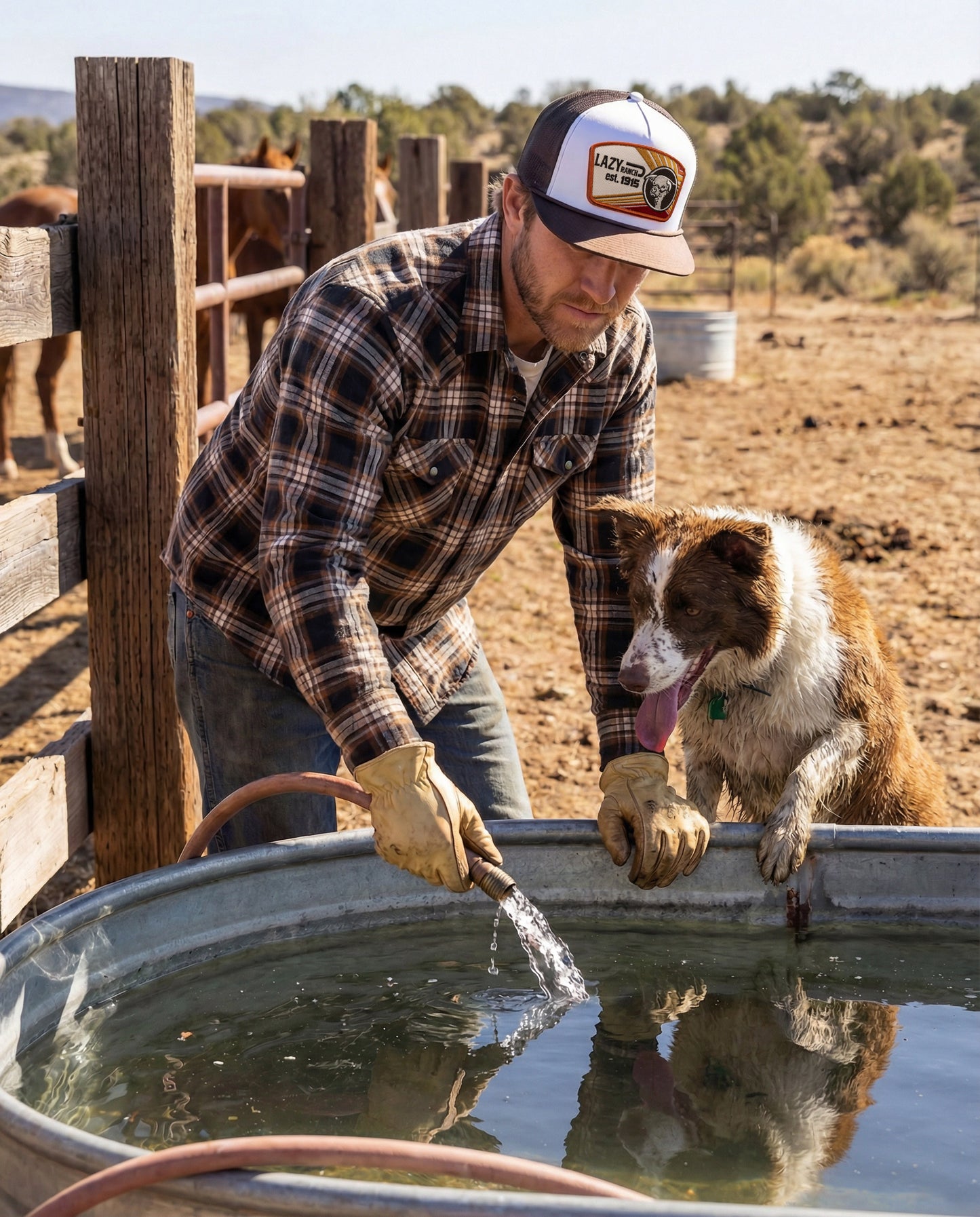 Lazy J Ranch White & Brown Daybreak Classic Rope Trucker Hat-Lazy J Ranch Wear
