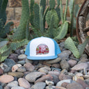 Lazy J Ranch White & Carolina Blue Prickly Pear Classic Five Panel Trucker Hat-
