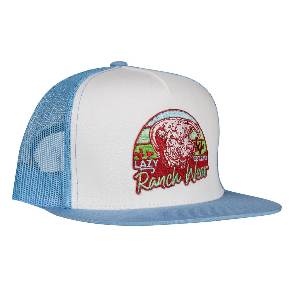 Lazy J Ranch White & Carolina Blue Prickly Pear Classic Five Panel Trucker Hat-Lazy J Ranch Wear
