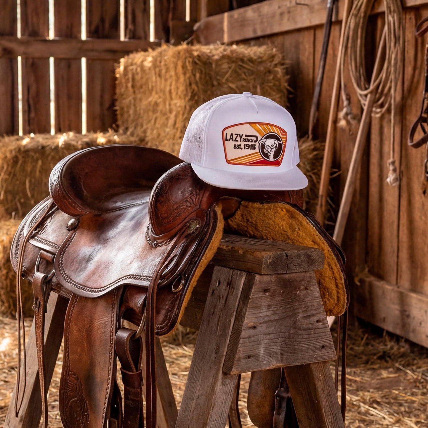 Lazy J Ranch White Daybreak Classic Five Panel Trucker Hat-