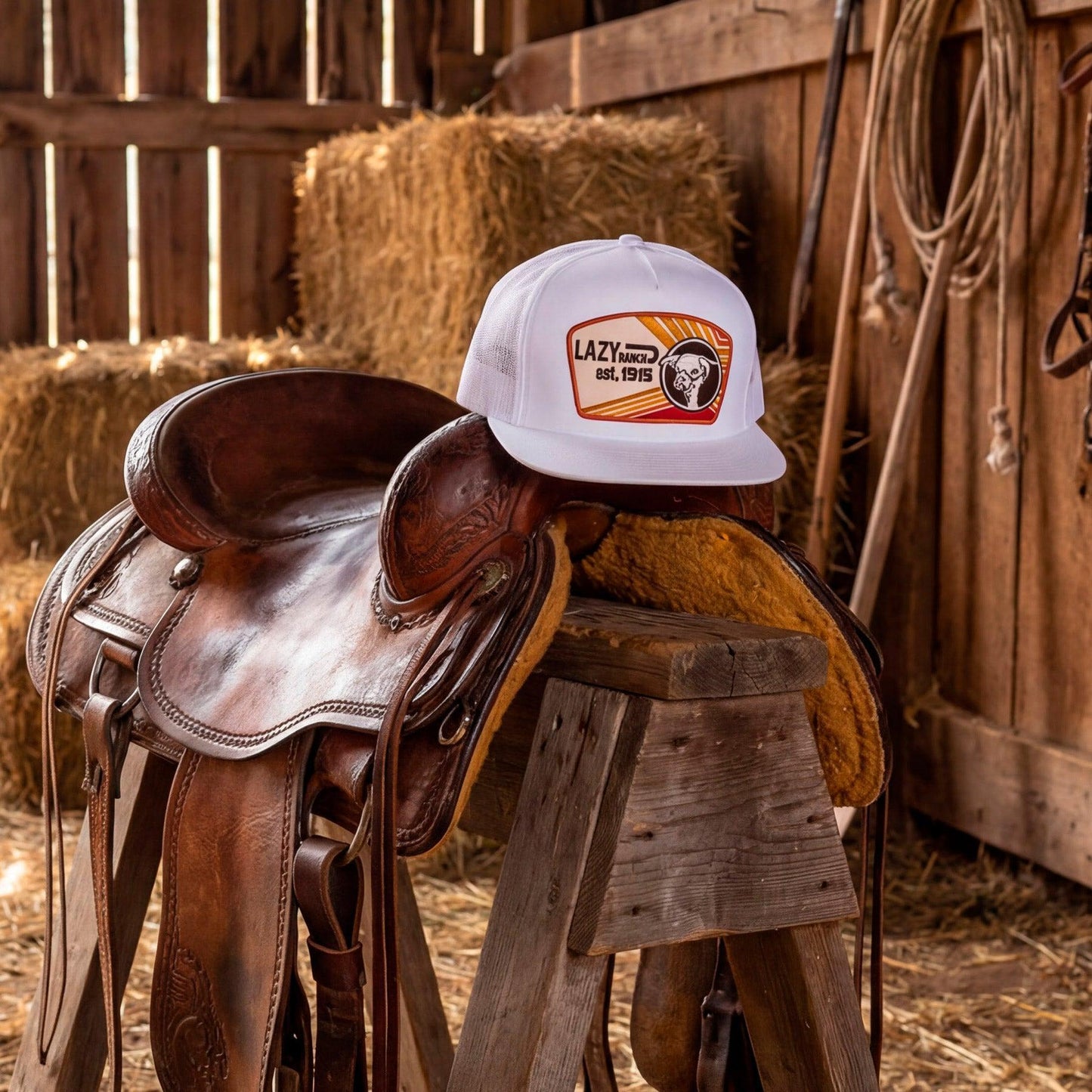 Lazy J Ranch White Daybreak Classic Five Panel Trucker Hat-Lazy J Ranch Wear