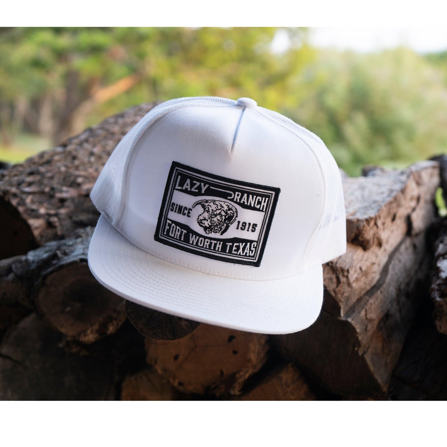 Lazy J Ranch White Fort Worth Classic Five Panel Trucker Hat-